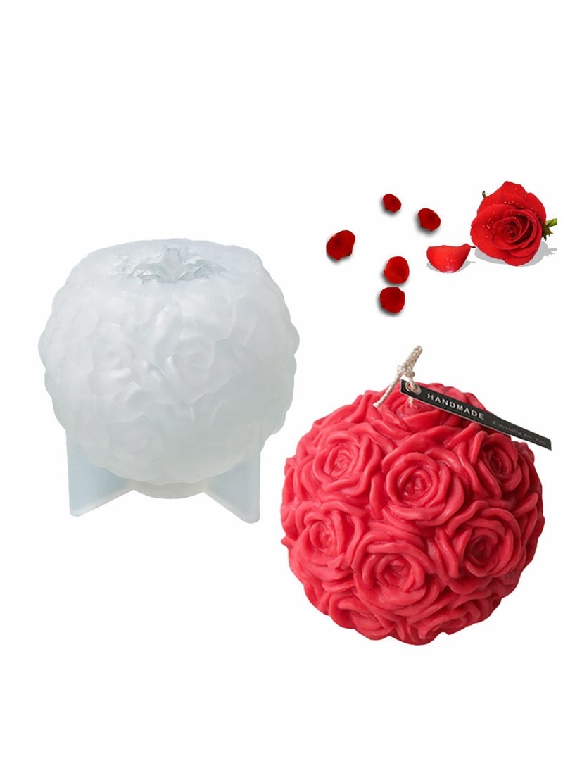Candle Molds Silicone- Large Rose Ball Candle Molds 3D Rose Flowers Silicone Mould Valentine's Day Resin Casting Mold for DIY Candle Making Homemade Soap Polymer Clay Craft Plaster - Image 1